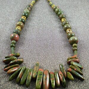 Unakite Gemstone Bead Necklace; Hand Beaded, High Fashion, OOAK